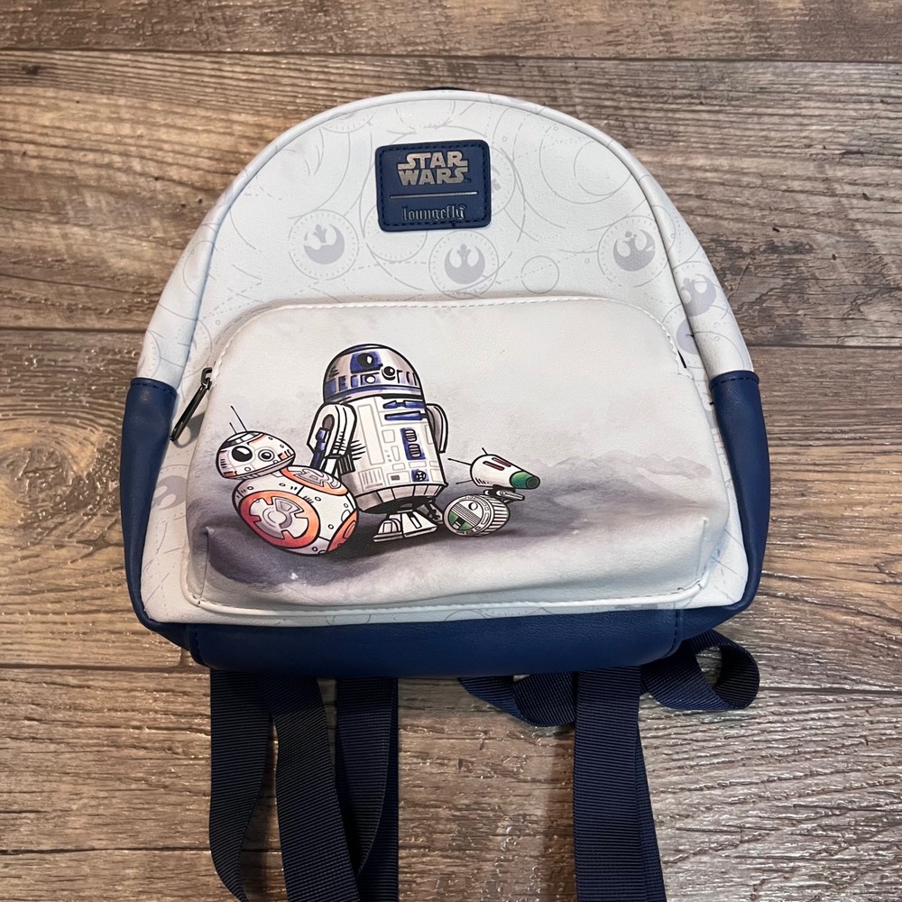 Loungefly Star Wars Droids Mini Backpack R2-D2 BB-8 D-O White Navy Blue Bag